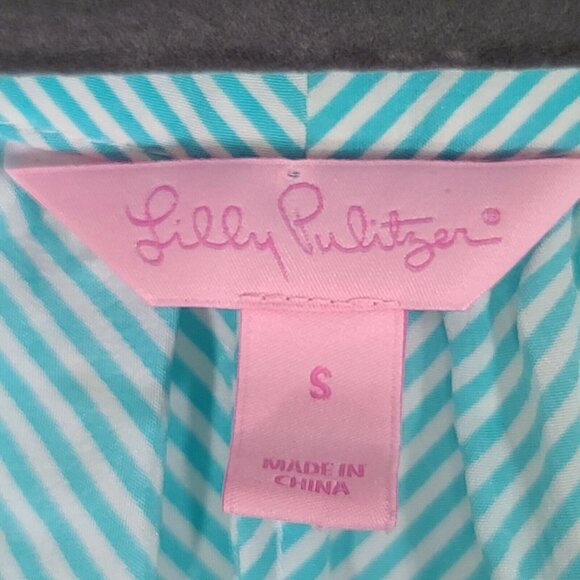 Lilly Pulitzer Moxy 3/4 Sleeve 100% Silk Blouse Turquoise White Stripe Small - Picture 5 of 12